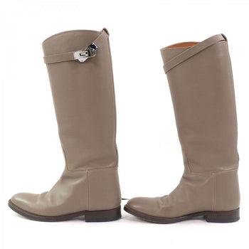 Hermes Knee-High Boots Leather Greige Type Jumping Boots 36.5