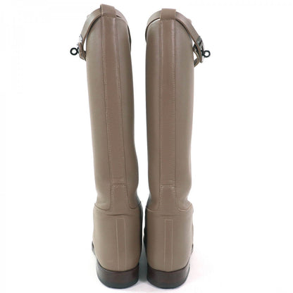 Hermes Knee-High Boots Leather Greige Type Jumping Boots 36.5