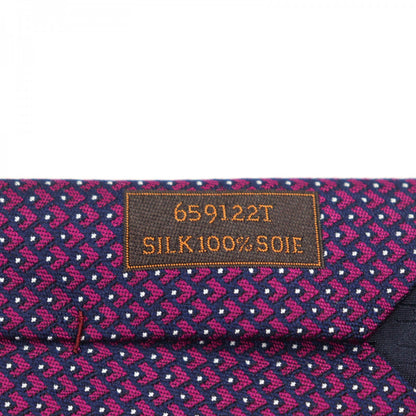 Hermes Tie 659122T Silk Purple Marine Framboise Blanc Cravate