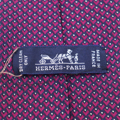 Hermes Tie 659122T Silk Purple Marine Framboise Blanc Cravate