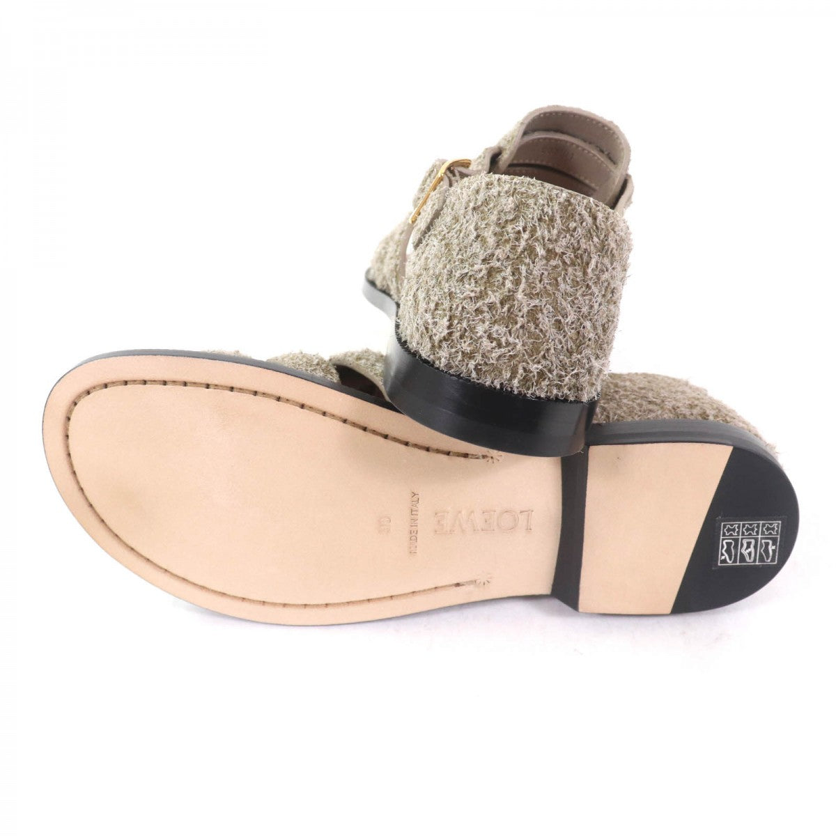 Loewe Sandals 592404 Suede Leather Khaki Campo 38