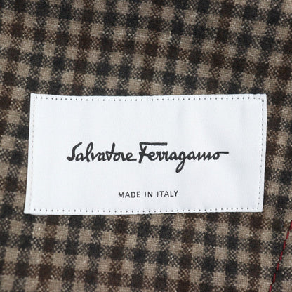 Salvatore Ferragamo Tailored Jacket Wool Brown Type Check Pattern 46-7R