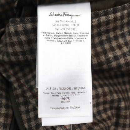Salvatore Ferragamo Tailored Jacket Wool Brown Type Check Pattern 46-7R