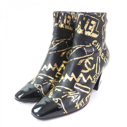 Chanel Short Boots G35073 Leather Black Gold 36