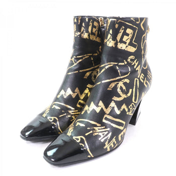 Chanel Short Boots G35073 Leather Black Gold 36