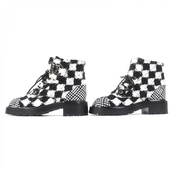 Chanel Ankle Boots G36424 Tweed Black White 37 1/2C