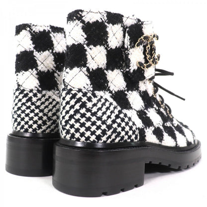 Chanel Ankle Boots G36424 Tweed Black White 37 1/2C