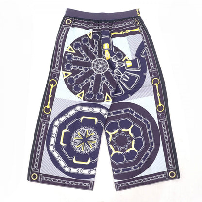 Hermes Cropped Pants Silk Navy Kaleidoscope Effect 40