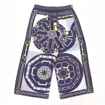 Hermes Cropped Pants Silk Navy Kaleidoscope Effect 40