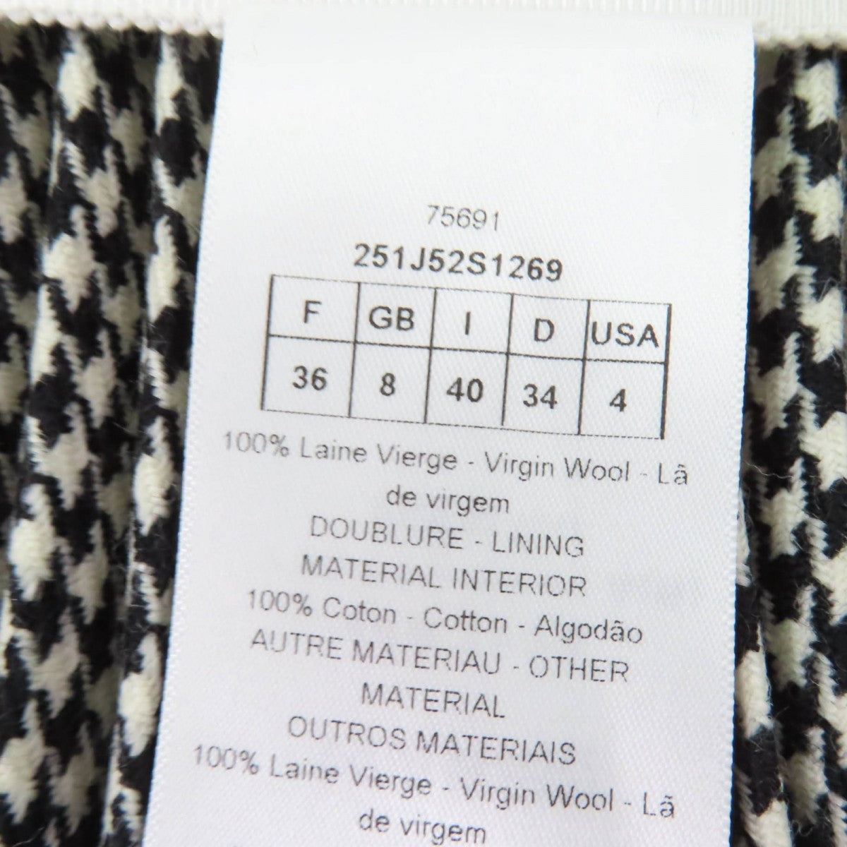 Christian Dior Long Skirt 251J52S1269 Wool Black Type 40
