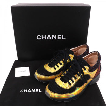 Chanel Sneakers G30422 Suede Leather Metallic Yellow Black Brown 35