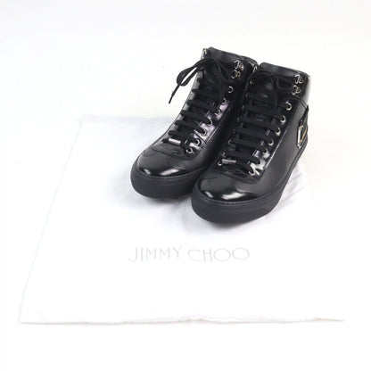 Jimmy Choo High Cut Sneakers Leather Black Type Argyle Strap Trainer 41