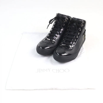 Jimmy Choo High Cut Sneakers Leather Black Type Argyle Strap Trainer 41