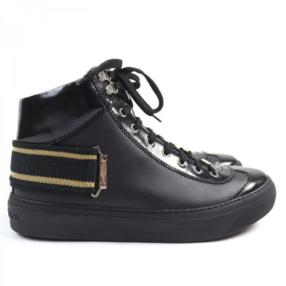 Jimmy Choo High Cut Sneakers Leather Black Type Argyle Strap Trainer 41