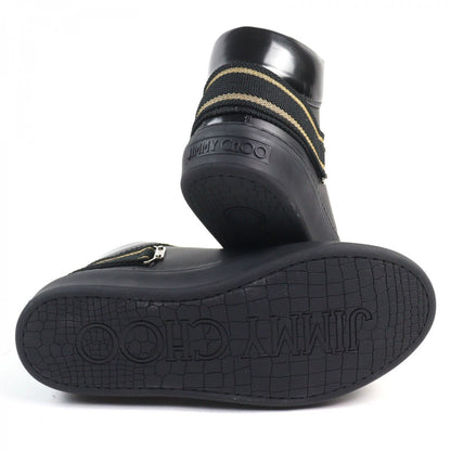 Jimmy Choo High Cut Sneakers Leather Black Type Argyle Strap Trainer 41