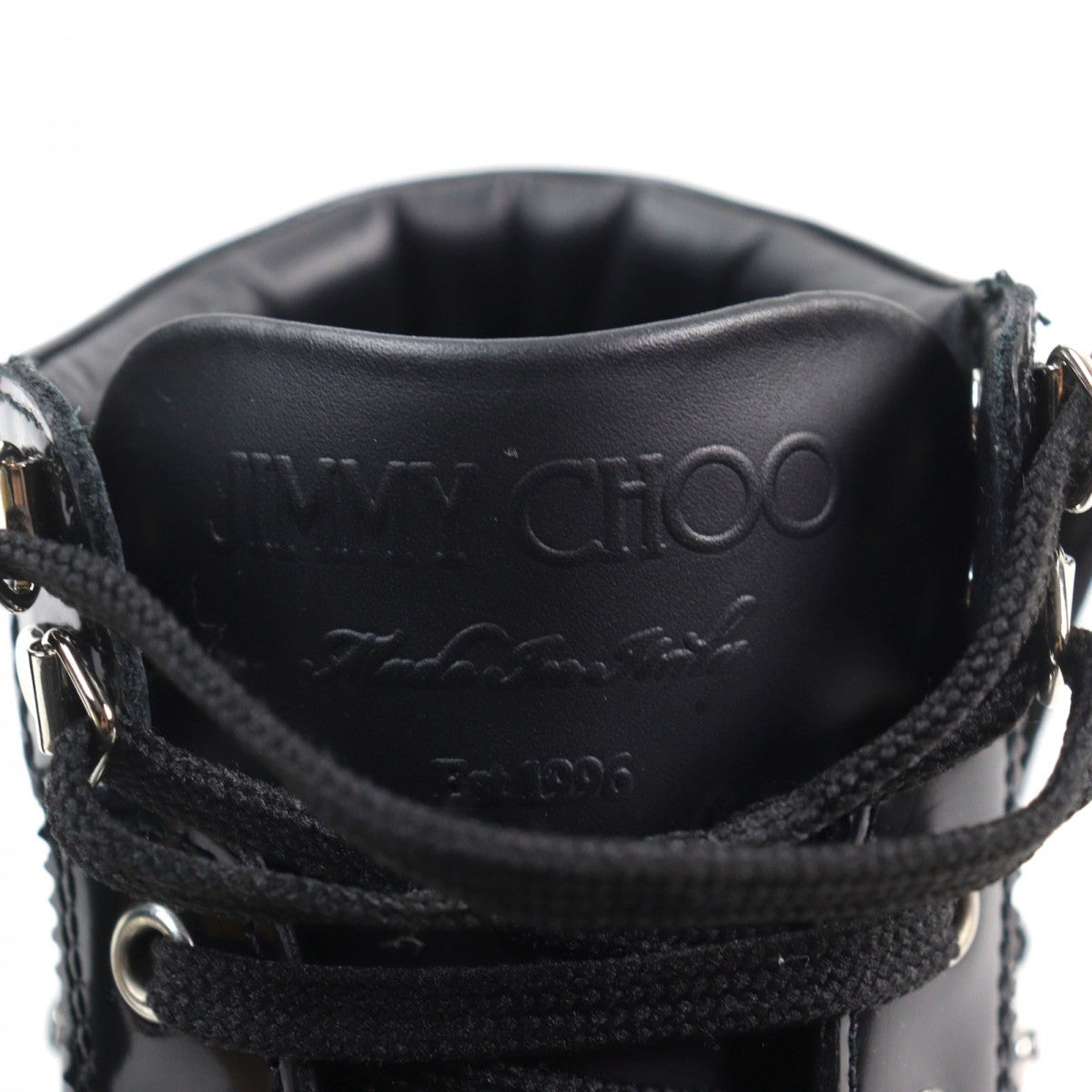 Jimmy Choo High Cut Sneakers Leather Black Type Argyle Strap Trainer 41