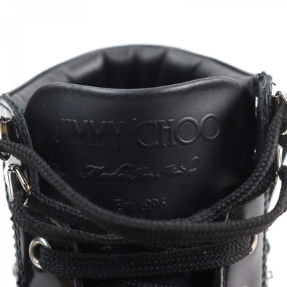 Jimmy Choo High Cut Sneakers Leather Black Type Argyle Strap Trainer 41