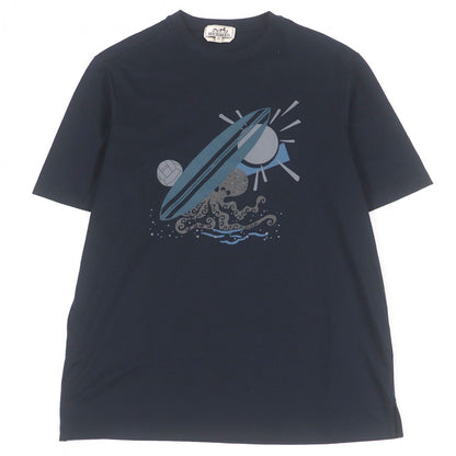 Hermes Short Sleeve T-Shirt Cotton Navy Poulp Watch Xs