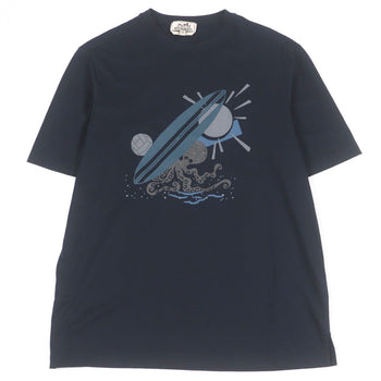 Hermes Short Sleeve T-Shirt Cotton Navy Poulp Watch Xs