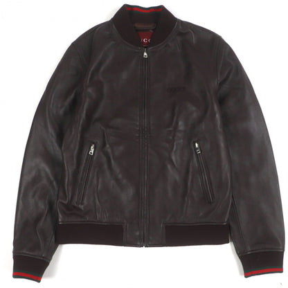 Gucci Blouson 793726 Sheep Leather Dark Brown Shelly Line Web Line Embroidery 46