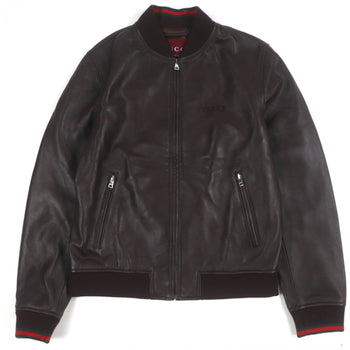 Gucci Blouson 793726 Sheep Leather Dark Brown Shelly Line Web Line Embroidery 46