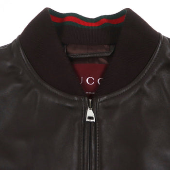 Gucci Blouson 793726 Sheep Leather Dark Brown Shelly Line Web Line Embroidery 46