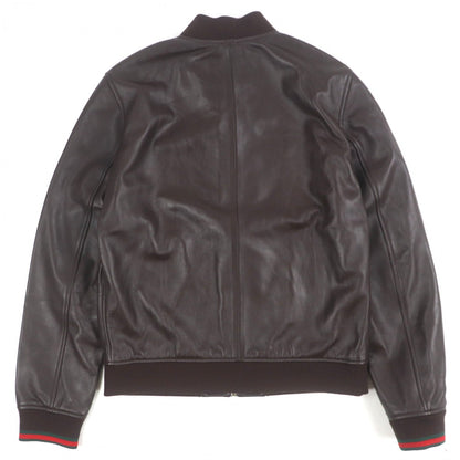 Gucci Blouson 793726 Sheep Leather Dark Brown Shelly Line Web Line Embroidery 46