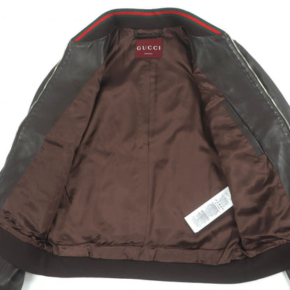 Gucci Blouson 793726 Sheep Leather Dark Brown Shelly Line Web Line Embroidery 46