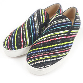 Christian Louboutin Slip-On Suede Leather Black Boat Rays Flat Suede 40