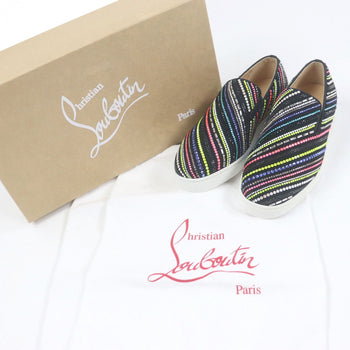 Christian Louboutin Slip-On Suede Leather Black Boat Rays Flat Suede 40