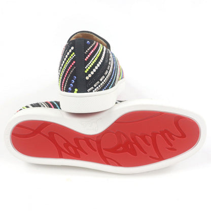 Christian Louboutin Slip-On Suede Leather Black Boat Rays Flat Suede 40