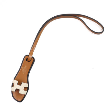 Hermes Bag Charm Leather Brown / Ivory Oran Nano Charm