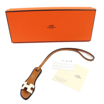 Hermes Bag Charm Leather Brown / Ivory Oran Nano Charm