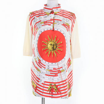 Hermes Short Sleeve Polo Shirt Silk Ivory Red Type Astrology M