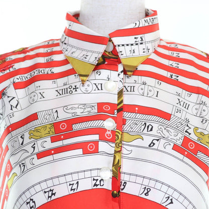 Hermes Short Sleeve Polo Shirt Silk Ivory Red Type Astrology M