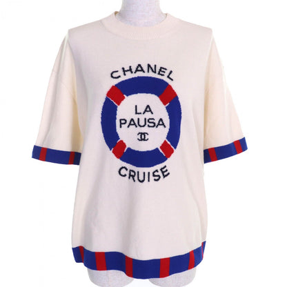 Chanel Short Sleeve Knit P60520 Cashmere Ivory Blue Red 38