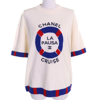 Chanel Short Sleeve Knit P60520 Cashmere Ivory Blue Red 38