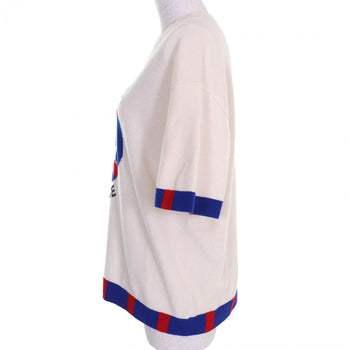 Chanel Short Sleeve Knit P60520 Cashmere Ivory Blue Red 38