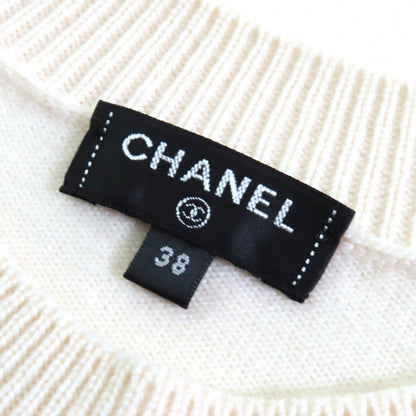 Chanel Short Sleeve Knit P60520 Cashmere Ivory Blue Red 38