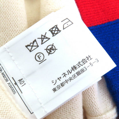 Chanel Short Sleeve Knit P60520 Cashmere Ivory Blue Red 38