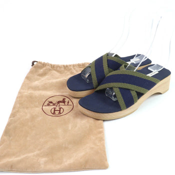 Hermes Sandals Canvas Navy 36