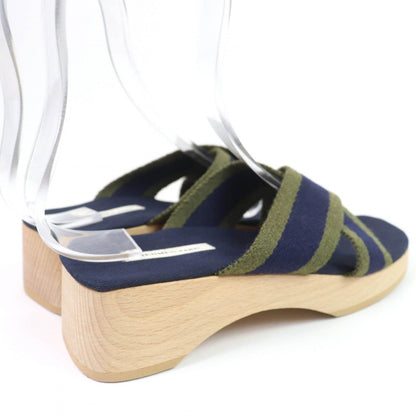 Hermes Sandals Canvas Navy 36