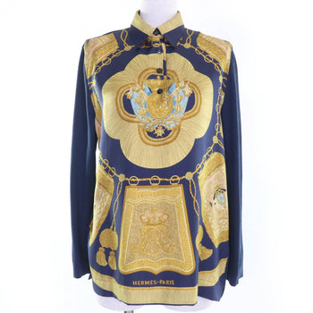 Hermes Long Sleeve Shirt Silk Navy Type Xs