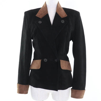 Hermes Tailored Jacket Suede Leather Black Brown 36