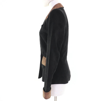 Hermes Tailored Jacket Suede Leather Black Brown 36