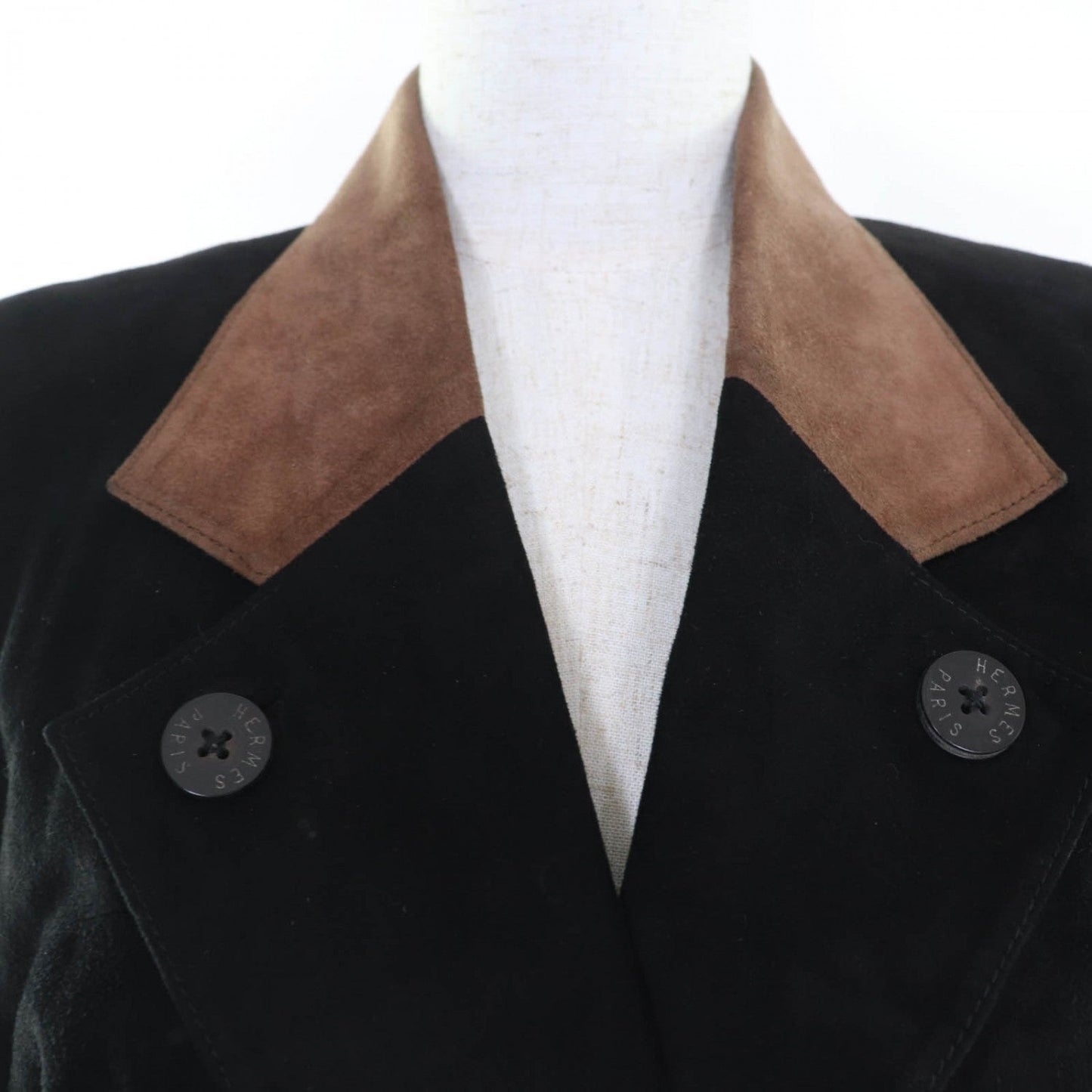 Hermes Tailored Jacket Suede Leather Black Brown 36