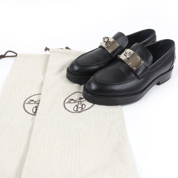 Hermes Loafers 232075Z Leather Black Moccasins Hot 37