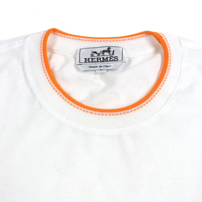 Hermes Short Sleeve T-Shirt Cotton White Orange M
