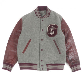 Golden Goose Bomber Jacket Gmp00834 Virgin Wool Melange Gray Wine Red 48