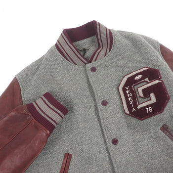 Golden Goose Bomber Jacket Gmp00834 Virgin Wool Melange Gray Wine Red 48